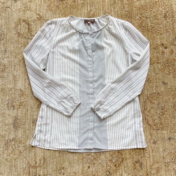 Pretty Striped Poly Flowy Dress shirt, white with black stripes size S - Picture 1 of 11